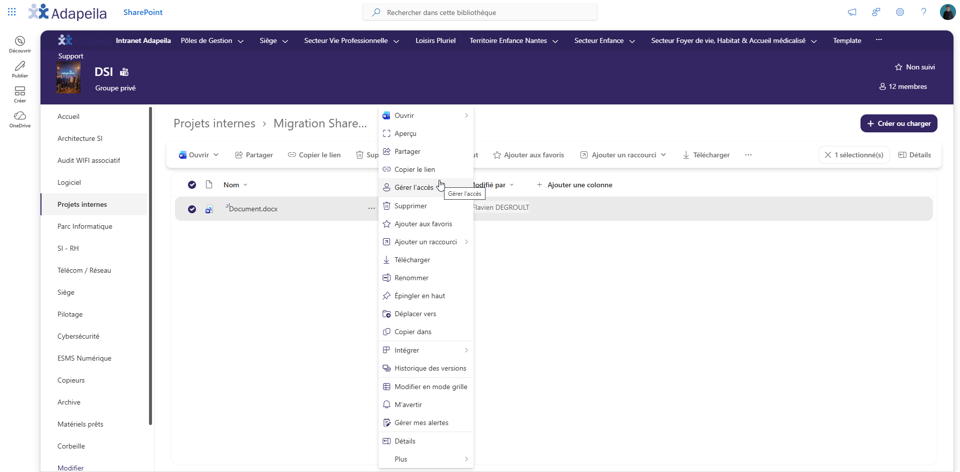 Menu contextuel d’un fichier avec l’option Déplacer vers
