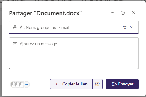 Fenêtre de partage d’un document